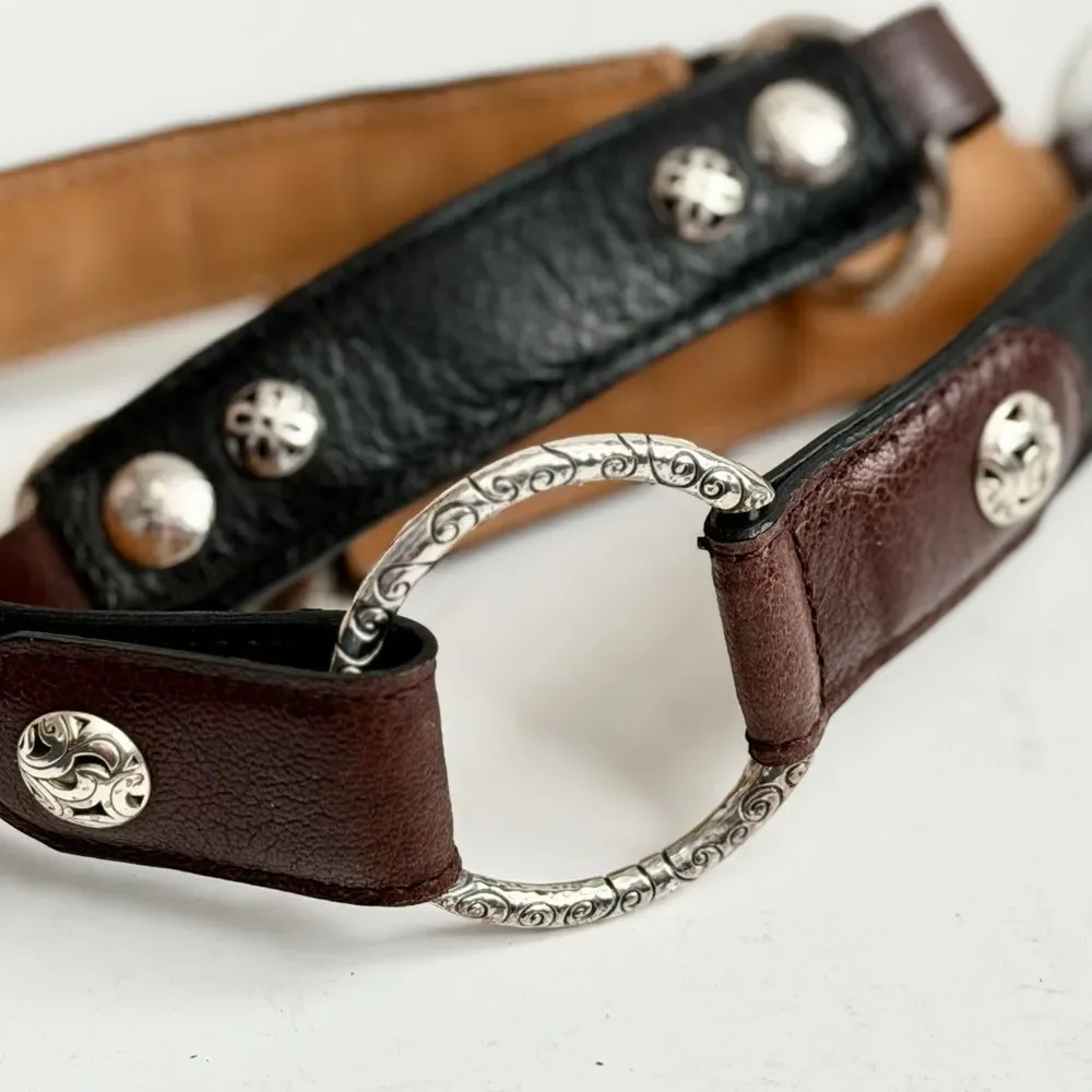Brighton Black & Brown Leather Concho Silver Circle Buckle Belt B60209 Size 32